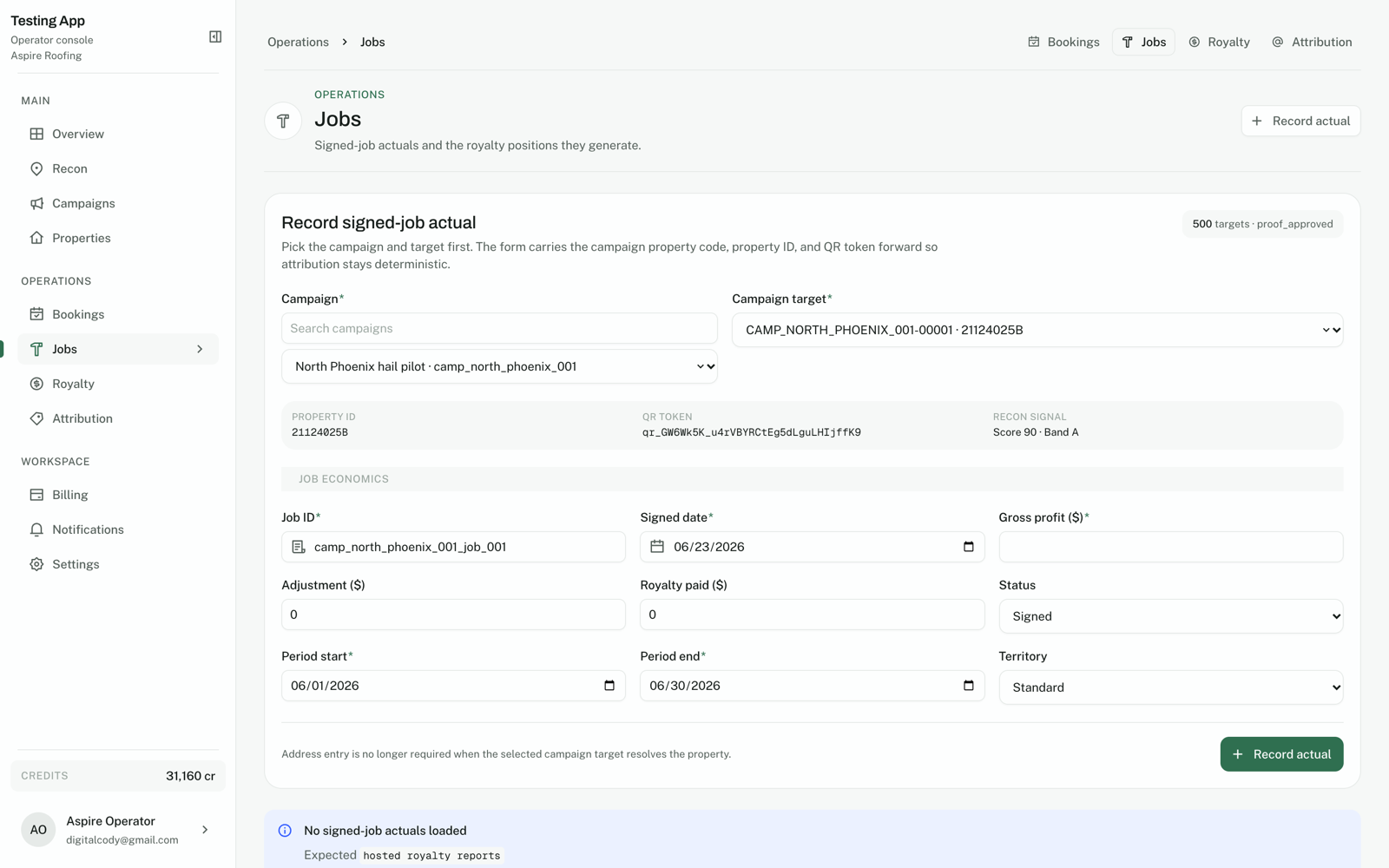 Attribution view linking calls, QR scans, inspections, and signed jobs back to a single property record